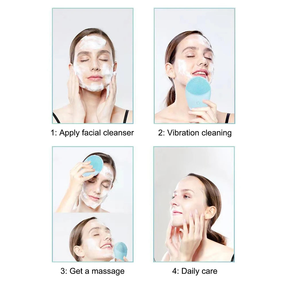 Electric Silicone Facial Cleanser Massager Skincare Massage Tool Beauty Machine Vibration Cleaning of Pores Self Provided Batter